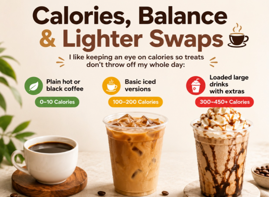 Sonic Coffee calorie guide comparing black coffee, iced coffee, and speciality coffee drinks with lighter swap options.