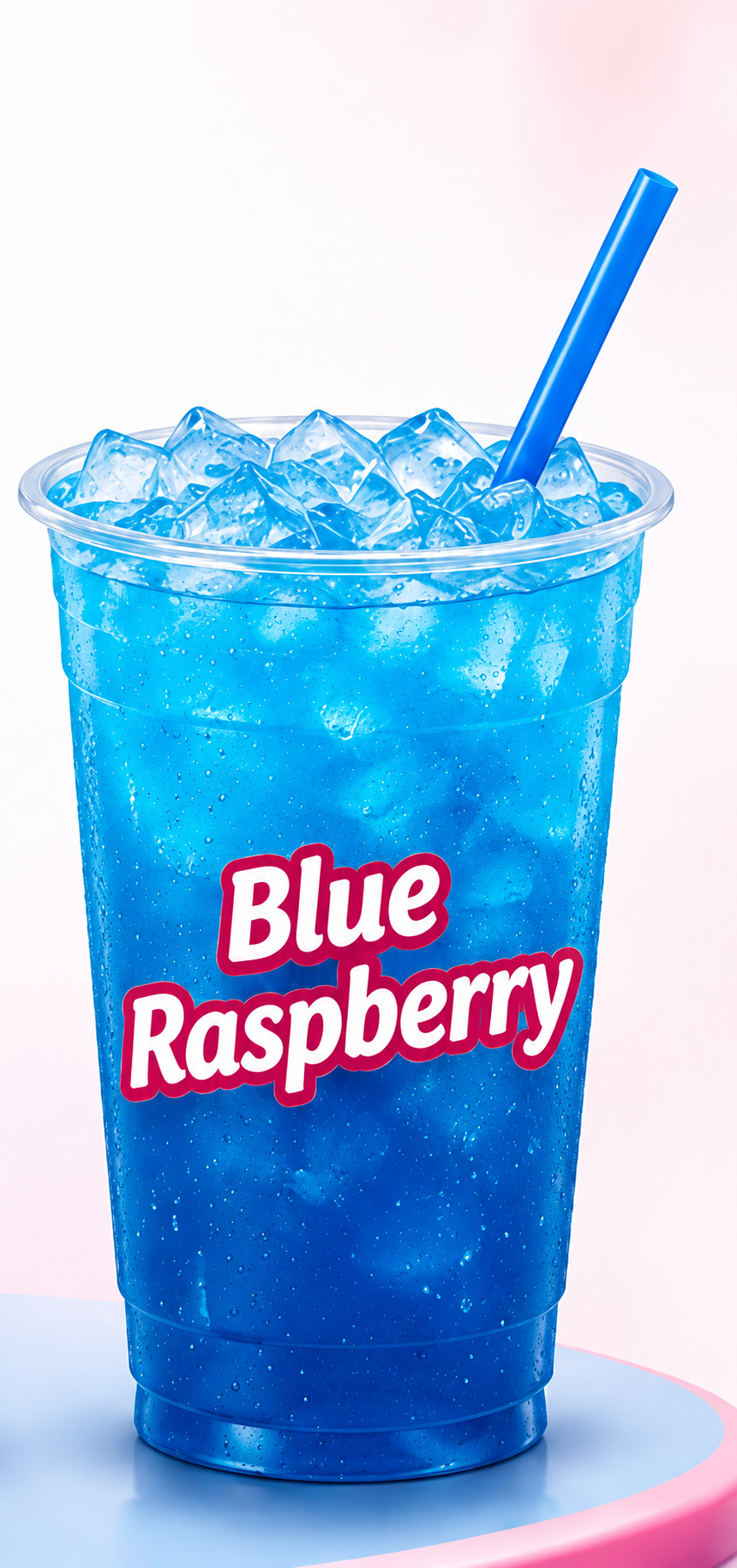 Blue Raspberry slush from the Sonic drink served with signature pebble ice in a clear cup.