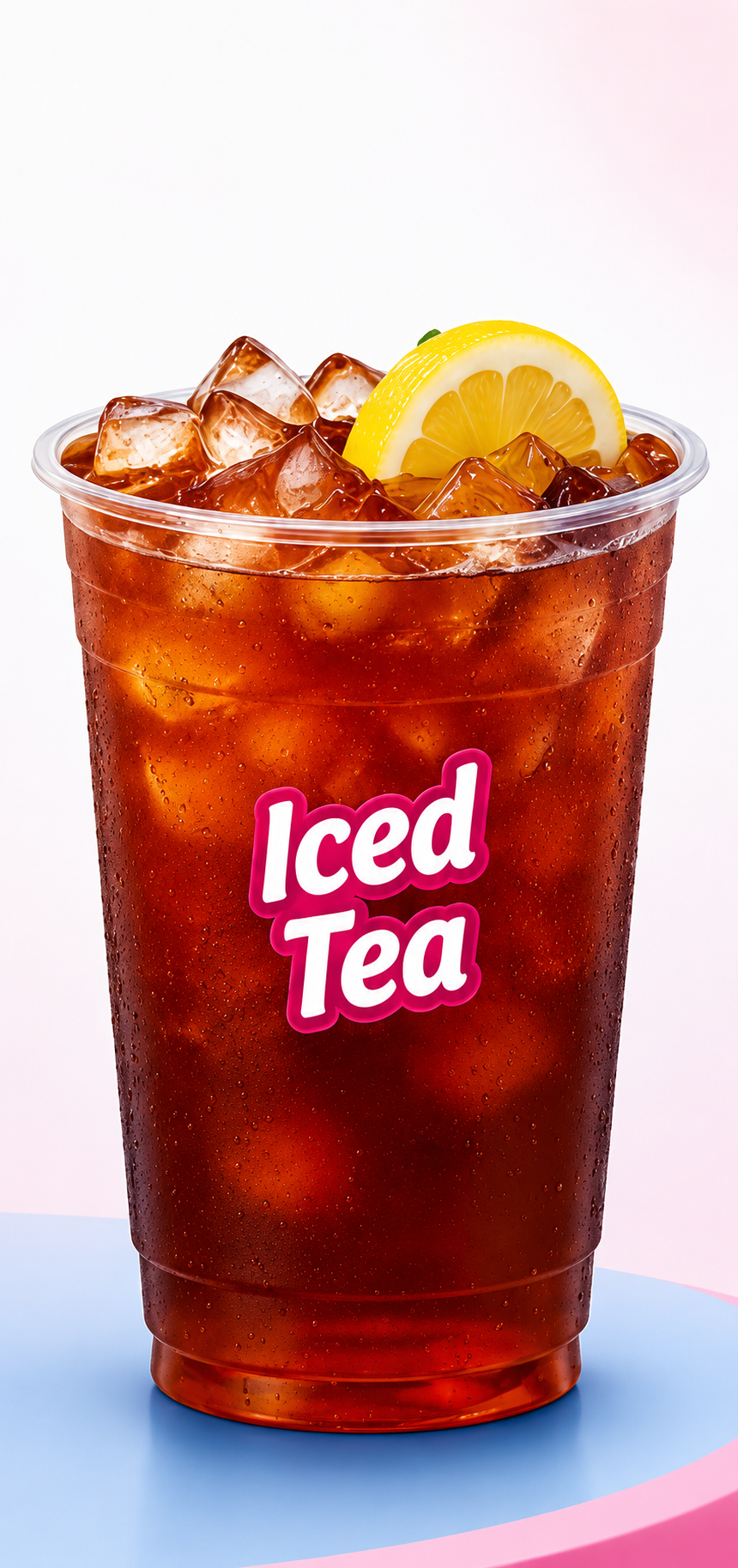 Iced tea slush is the drink served with signature pebble ice in a clear cup.