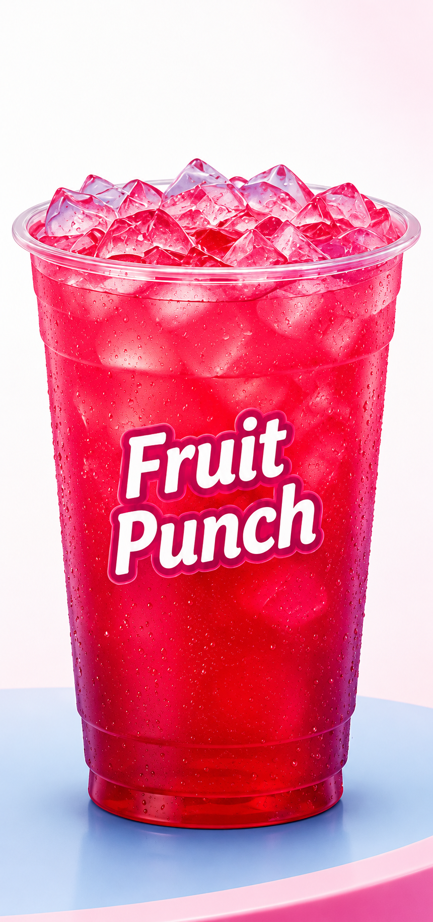 Fruit punch slush from the Sonic drink menu served with signature pebble ice in a clear cup.