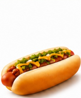 Sonic Lunch Menu featuring an all-American hot dog topped with mustard, relish, and onions on a soft bun.