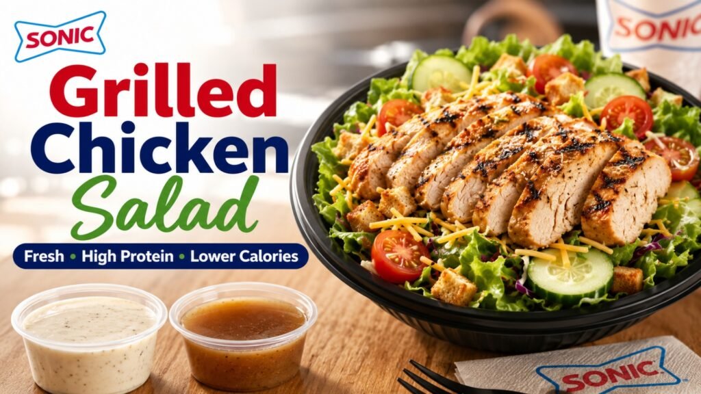 Sonic Salad Menu: grilled chicken salad with fresh vegetables, high protein, and lower calories