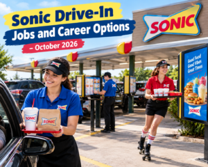 Sonic Drive-In jobs and career options in October 2026, featuring carhop servers and roller-skating food delivery.
